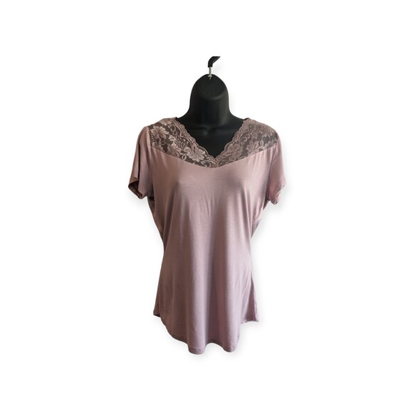Nobo No Boundaries Knit Lace Trim Top Juniors L (11-13) Short Sleeve Dusty Rose - Picture 1 of 8